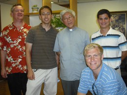 Fr. Michael Sloboda, Colin Wen '12 (Sacramento), Cardinal Zen, Victor Ingalls '12 (Mobile), and Patrick Arensberg '12 (Mobile)
